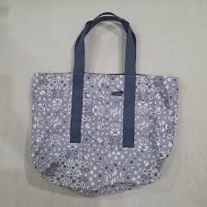 Victoria's Secret PINK Tote Bag Blue Bandana Paisley Canvas Large Beach Gym Zip